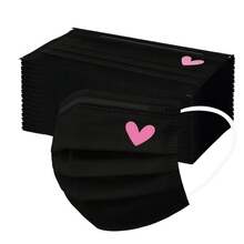 10 Packs Of Cute Pink Heart Print Face Masks - Elastic Breathable Black Masks For Women And Teenagers, Hand Wash Design, Fashionable Daily Accessories, Fun Style, Comfortable To Wear - 10 miếng - Xem 2