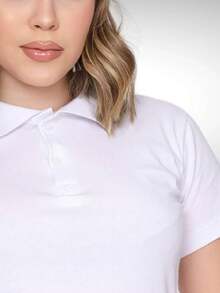 Polo Neck Blouse With Short Sleeves And Functional Buttons Comfortable Women's Fashion - White - View 4