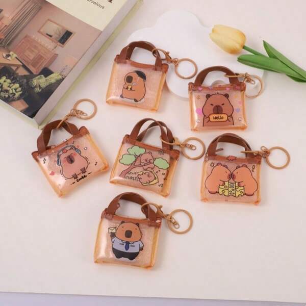 1 pieza Adorable monedero con forma de Capibara, y versátil llavero de dibujos animados de una sola capa y accesorio para bolso mini, perfecto para regalar en vacaciones, ideal para Navidad, cumpleaños y ocasiones especiales, accesorio con tema de animales lindos para amantes de la moda, excelente para organizar monedas, llaves y pequeños artículos esenciales, imprescindible para toda persona con estilo, idea de regalo única para amigos y familiares, mejora tu apariencia diaria con este accesorio de bolso mini divertido y funcional