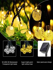 Halloween und Weihnachten exklusive 40-60 LED Solar dekorative Bubble Light Lichterketten, 8 Modi - wasserdichte Outdoor Kristallkugel Lichterketten, geeignet für Gärten, Terrassen, Balkone, Hochzeits- und Weihnachtsdekoration - Warmfarben, Weiß und farbige Lichtoptionen