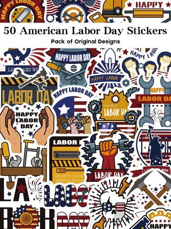 YWWBLD 50 pezzi Adesivi per il Giorno del Lavoro americano perfetti per regali di festa, feste, decorazioni per la casa, ricompense scolastiche, regali di compleanno, decorazioni, scrapbooking, laptop, valigie, chitarre, tazze, telefoni, fai da te
