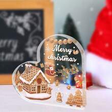 1 PIEZA Bolsa con diseño de casa de jengibre navideña, diseño transparente con forma de corazón, ideal para empaquetar regalos de Navidad, recuerdos de fiesta y decoración festiva, lindo y festivo