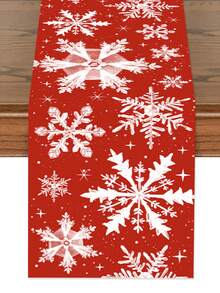 1pc Christmas Theme Tablecloth, 35x180cm, Vintage Red Christmas Theme Snowflake Pattern, Christmas Holiday Theme Dining Table Decor Fabric, Suitable For Restaurant, Living Room, Christmas Family Gathering, Winter Fabric Decor.