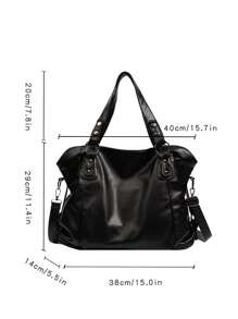 "Vintage Women's Shopper With Shoulder Strap - Grained Leather With Rivets & Zipper - Retro Style (Office, University, Travel) - Generous Capacity For Schoolgirls, Students & Professionals", New Arrival Tote Bags For Woman