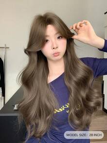 1 件合成耐热卷曲棕色假发，中分，由日常使用的纤维制成，自然逼真的假发（不含配件） - 棕色 - 查看 4