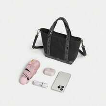 "New Patchwork Women's Bag With Sequins - Made Of Sturdy Canvas Fabric With Polyester Lining And Zipper - Shiny, Unique Style (Gift, Party, Everyday) - Perfect For Stylish And Fashionable Women" - 黑色 - 查看 2