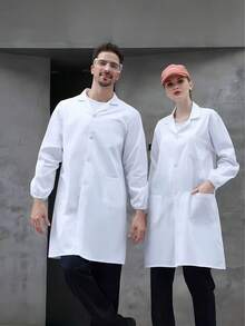 1 pezzo Camice da laboratorio bianco in poliestere unisex, uniforme da dottore/infermiere a maniche lunghe, costume da ruolo, adatto per Natale, Capodanno e feste