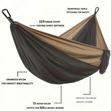 Solid Color Parachute Hammock With Hammock Straps And Black Carabiner Camping Survival Travel Double Person Outdoor Furniture - 綠色 - 查看 4