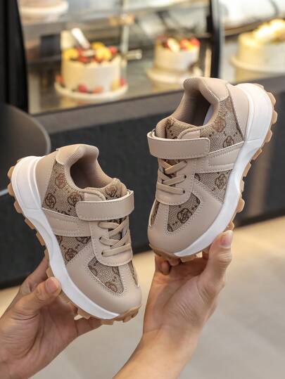 1 Pair Girls/Kids Outdoor Casual Hook And Loop Printed Sneakers, Suitable For Walking, Running, Traveling, Autumn Season