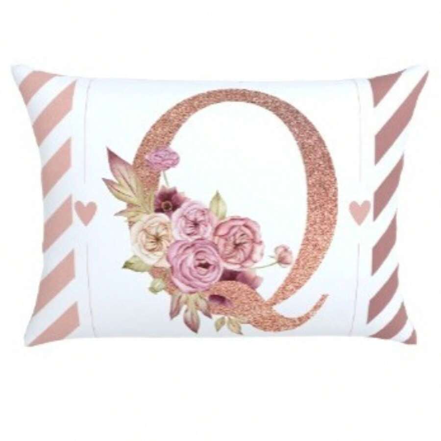 Pillowcase 70X60 Oxford Digital Print Initial Pillowcase High Quality Durable Zipper Monogram - Q - View 1