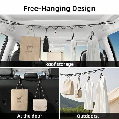 1pc Portable Travel Clothes Drying Rope, Can Be Equipped With 2/4 Metal Hooks, Car Interior Accessories, Stretchable Travel Laundry Line, Essential Equipment For Suspended Camping, Outdoor Tent Accessories, Tree Camping Rope, Camping Hiking Small Tool Accessories, Laundry And Clothes Drying Rope For Indoor Laundry, Camping Outdoor And Indoor Use, Holiday Necessities, Holiday Travel Necessities, Travel Bag Travel Accessories