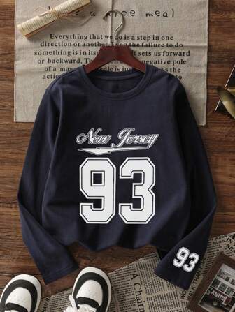 1pc Tween Girl Casual Printed Long Sleeve T-Shirt, Spring/Autumn, Young Student Apparel, Fashionable, Warm And Comfortable Fit Top For Teenage Girls