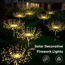 4pc Solar Fireworks Lights Outdoor Waterproof Garden Fairy Light Outside Solar Sparkles Landscape Lights 120 LED Decorative Outdoor For Backyard Patio Pathway Lawn Party Walkway Decor, 4 Pack