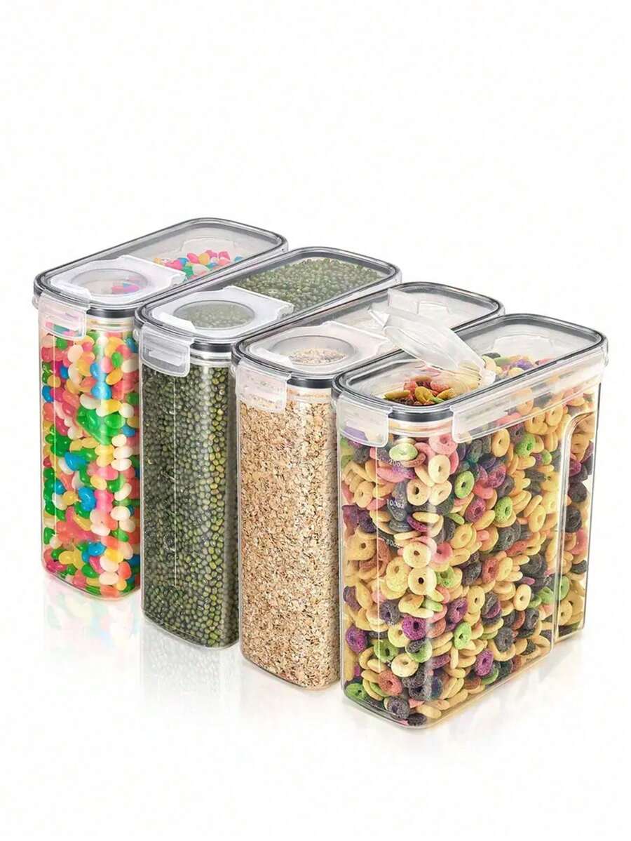 4pcs 4L Sealed Food Storage Container, Kitchen Storage Box Set With Lid, Transparent, Leak-Proof, Suitable For Dry Food, Nuts, Beans, Cereals, Snacks, Flour, Sugar, Coffee, Tea And Pet Food - Đen và trắng - Xem 1