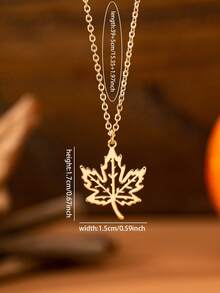 1 buc colier cu pandantiv cu frunze de toamnă, design minimalist de bază, tăiat gol, coliere cu frunze, bijuterii pentru femei - Colier cu frunze de arțar de toamnă - Vizualizare 3