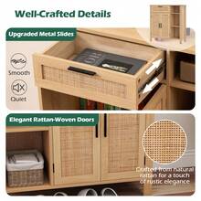GOFLAME Buffet Sideboard, Boho Storage Cabinet With Rattan Woven Doors, Accent Cabinet With Drawer, Adjustable Shelf & Open Cubbies For Kitchen, Dining Room, Living Room, Hallway, Natural - Khaki - View 5
