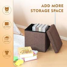 Folding Stool With Storage Box, Linen-Covered Stool, Small Cube Seat, Suitable For Toy Chest, End Of Bed, Shoe Stool, Hallway, Or Seating. Various Colors And Sizes Available. - 棕色 - 查看 3