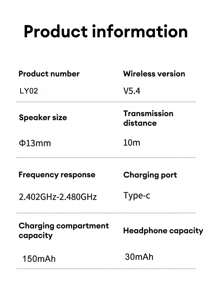 Earbuds Sans Fil Ly02 Avec Réduction De Bruit Enc Pour Appel/contrôle Tactile Avec Port De Charge Usb-c, Écouteurs Pour Les Fêtes, Écouteurs Et Haut-parleur Pour Les Jeux, Microphone - Cadeau De La Saint-valentin