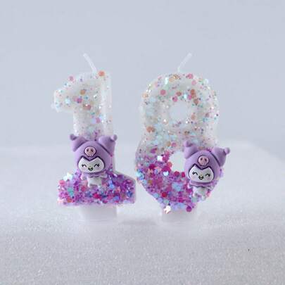  Sanrio Kuromi Hello Kitty Sparkling Birthday Candle - Waxy Material, Gradient Color, Festive Atmosphere, Numbered Perfect For Festive Celebrations & Party Decor And Cupcake & Cake Decoration
