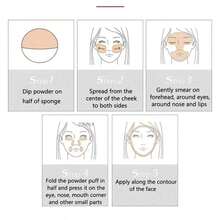 Polvo de molienda de lavanda con nubes blancas y cielo azul con esponja, polvo traslúcido mate y congelado para iluminar en un segundo.