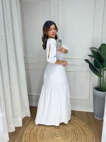 Evangelical Fashion Long Duna Dress, Hollow, Elegant Slit, Luxury Party - trắng - Xem 3