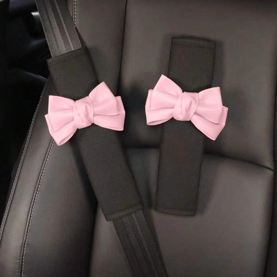 1pc/2pcs/4pcs Car Seat Belt Covers, Cute Bowknot Design, Icy Silk Shoulder Pads, Vehicle Safety Belt Protector, Car Interior Accessories - 粉色 - 查看 1
