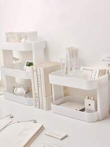 1pc Desktop Organizer Rack, Multi-Layer Storage Shelf, Bedside Bookshelf, Student Desk Office Computer Desk Organizer, Cosmetic Display Rack, Suitable For Dorm, Bathroom, Kitchen, Bedroom, Desk Organizer, Office Desk Storage Box, Cosmetic Storage Box, Organizer And Storage - 白色 - 查看 3