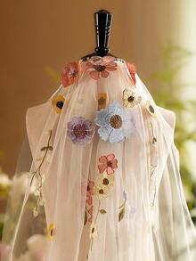 1 件 90 厘米花卉蕾丝贴花新娘婚纱头纱带金属梳结婚奢华新娘配饰 - 彩色 - 查看 2