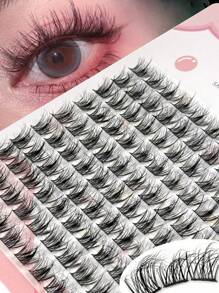 100pcs/Set 11-13mm C Curl 3D False Eyelashes, High Volume DIY Eyelash Extension, New Natural Anime Cosplay Reusable Lasheslash Clusters,Eyelash Clusters,Individual Eyelashes,Lashes,Fake Lashes - C - View 2
