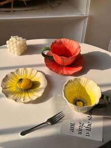 一套陶瓷花卉咖啡杯（杯子+碟子），高品质创意花卉女士水杯，优雅手绘下午茶杯碟套装，“一杯咖啡”，可能，海洋，杯子，沙特咖啡杯，斋月礼物，斋月配送