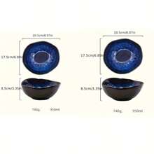 1pc Or 3pcs Klin Blue Color Japanese Ceramic Bowl, Deep Irregular Noodle Ramen Bowl Creative Tableware For Home Or Restaurant