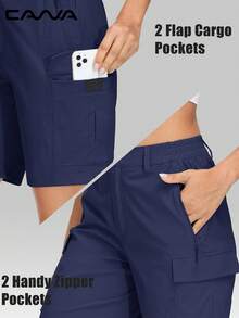 Cavva 女士防水运动短裤 速干透气轻便户外短裤 多口袋 徒步 露营 高尔夫 休闲夏季 - 藏蓝色 - 查看 5