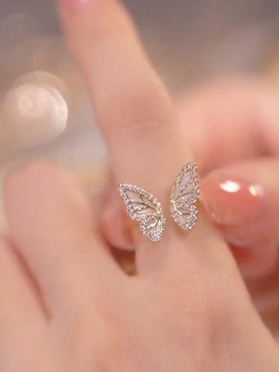 1 Podwójny pierścionek z motylem, wzór niszy, pierścionek na palec wskazujący Premium Sense, modny, spersonalizowany, otwarty pierścionek