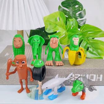 8個セット 神話上の生物フィギュア、デスクトップ装飾/ギフトコレクション、サメ人間、腐敗した脳プラスチックドール、トゥンゥンゥンサフールトララレロトラララボンバルディロコロディロ等が含まれる、ハロウィン、クリスマス、誕生日、新学期に適しています