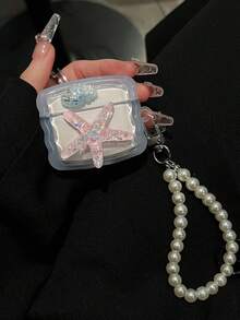 1pc Bluetooth Earphone Case, 3D Pink Starfish & Blue Seashell Design + Pearl Pendant, Square Protective Cover Suitable For AirPods Pro/Pro2/1/2/3/4 - Multicolor - View 4