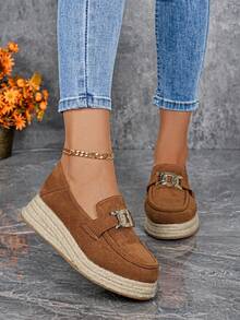 Nuove scarpe da donna con suola in canapa, comode zeppe e platform, con decorazione a catena metallica, casual slip-on, adatte per primavera/estate e tutte le stagioni