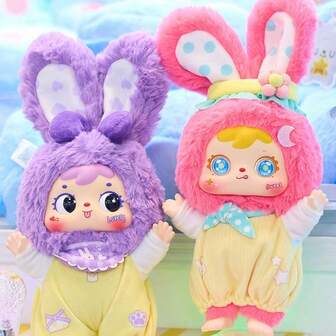 Cute Cartoon Soft Plush Bear, Rabbit Hanging Pendant Blind Box, Dressed Bunny Bag Charm, Desk Companion Plush Doll, Ceramic Figurine, Birthday/Christmas Gift, Home Decor, Hard Ceramic Interior