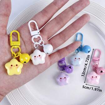 1PC Cartoon Star & Bell Keychain Charms - Multi-Functional Car Key Purse Charms & Backpack Accessories Cute Couple Gift Set With Alloy Hook (1-Pack) Shiny Bag Charms For Women & Partners Gifts For Women