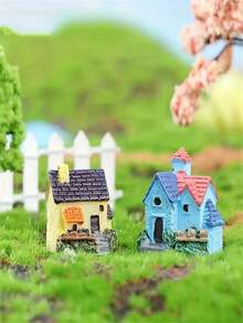 4 Pieces Of Mini Villa Small House Resin Statues - Very Suitable For DIY Fairy Garden, Bonsai Succulent Planting And Glass Container Flower Pot Decoration! - Multicolor - View 8