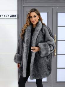 Ladies' Loose Coat, Fox Fur Imitation, Winter Jacket, Women's Plus-Size Clothing, Rolled-Up Sleeve Coat,Mantel