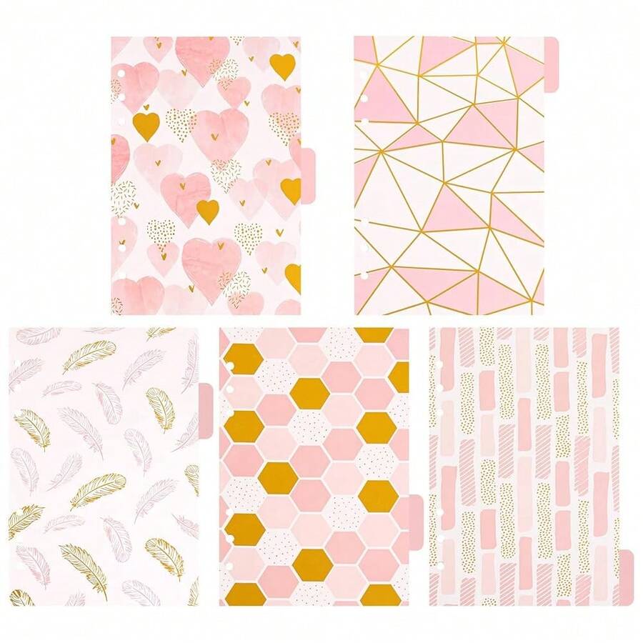 , 10 Pack Pink Binder Index Dividers A5 Insertable Page Divider Cute Paper Category Tab For 6 Ring Planner Notebook Travel Diary-957096 - Pink - View 1
