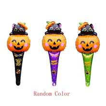 5/10pcs Halloween Theme Stick Balloons Bat Pumpkin Ghost Shape Hand A Stick Air Balloon Halloween Party Decoration - Multicolor - View 7