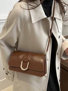 Retro Solid Colored Square Shoulder Bag All Matching Flap Armpit Purse Women's Simplest Armpit Bag, New Year's Ideal Gift, Women's Fashion Business Casual Bag, Office, Business And Work Perfect - Brown - View 6