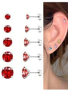DAILI 7 Đôi Khuyên Tai Dẹt 20G Cho Nam Nữ, Bạc, Không Gây Dị Ứng, Khuyên Tai Đinh Tán Thép Không Gỉ, Đính Đá Cubic Zirconia, Khuyên Tai Hình Trái Tim, Ngôi Sao, Thép Không Gỉ Y Tế, Phù Hợp Cho Tai Nhạy Cảm, 2-3-4-5-6-7-8mm, 4-7 Đôi, Quà Tặng Ngày Valentine - bộ bông tai - Xem 25