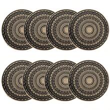 4 Stücke/6 Stücke/8 Stücke runde Tischsets, Leinen-Farbe Kaffee-Hintergrund mit schwarzem Blumen-Siebdruckdesign, hitzebeständig, rutschfest, isoliert, strapazierfähige Leinen-Gewebe Tischsets, 38 cm x 38 cm Halloween Glocken Muster, ideal für Restaurant-Eröffnung, Schlafzimmer-Schreibtisch-Dekoration, Hochzeitstisch-Dekoration, Geschirr-Schutz, Tischplattenschutz, geeignet für Küche, Esszimmertisch, Innen- und Außenbereich