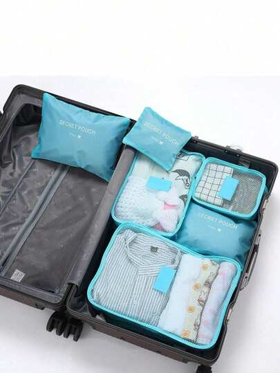 6 piezas Juego de organizadores de viaje con estampado floral impermeable, cubos de embalaje con cremallera portátiles para ropa, adecuados para maletas, dormitorios universitarios, estilo sencillo (estampado y letra surtidos)