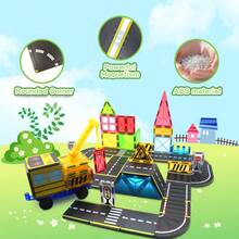 16/26pcs Magnetic Building Tiles, Traffic Theme Road Planning Construction Toy Set, Durable ABS Structure With Race Track And City Road Extension, Suitable For Children's Festivals And Birthday Gifts