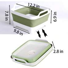 Collapsible Dish Pans For Washing Dishes 9L Portable Wash Dish Basin Foldable Laundry Tub With Drain Plug For Kitchen Sink Camping RV Accessories White Green