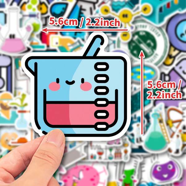 50pcs Science Stickers, Cartoon Chemistry Equipment & Personalized Science Experiment Designs Bulk Stickers For Laptop Luggage Scrapbook Phone Car, Vinyl Creative Sticker Pack For Teens Adults