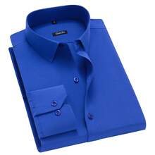 Men's Long Sleeve Dress Shirt, Good Quality, Slim Fit, Microelasticity - Royal Blue - View 1